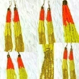Seed Bead Tange-monade Color Block Tassel Earrings